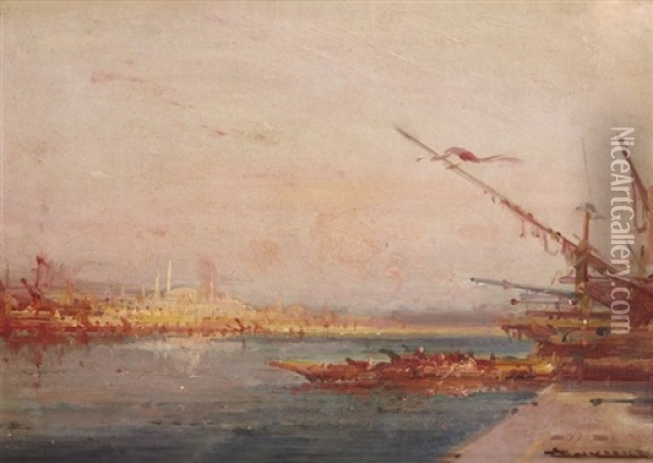 Voiliers Et Caique Sur Le Bosphore, Ships And Caique On The Bosphore Oil Painting - Henri Duvieux
