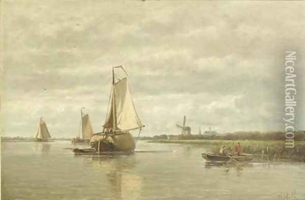 A calm a haybarge on a river Oil Painting - Hendrik Hulk