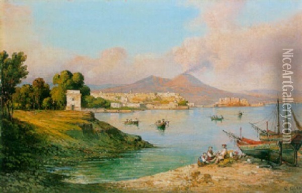 Blick Auf Neapel Und Den Vesuv Oil Painting - Consalvo Carelli