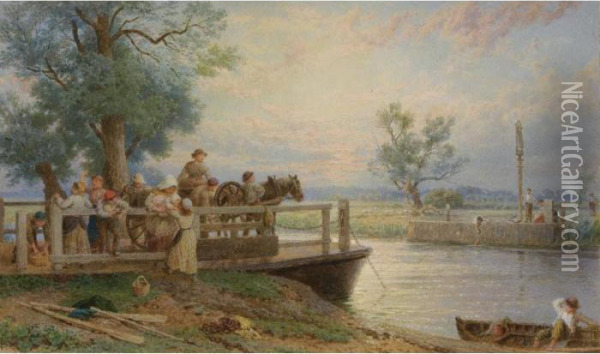Horning Ferry, Norfolk Oil Painting - Myles Birket Foster