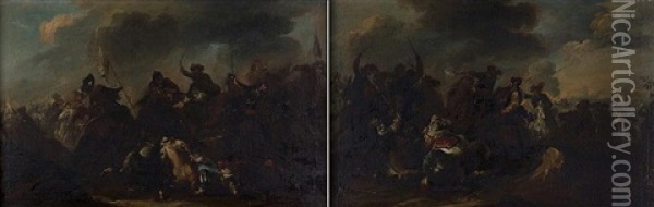Battles Of Cavalry Oil Painting - August Querfurt