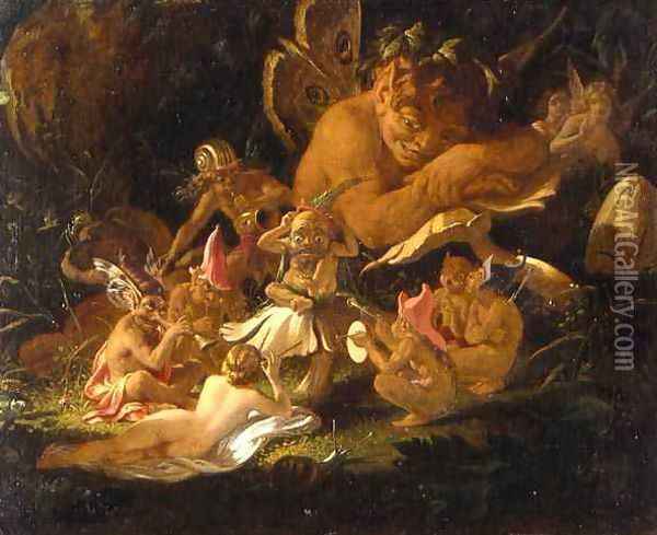 Puck and Fairies, from A Midsummer Nights Dream, c.1850 Oil Painting - Sir Joseph Noel Paton