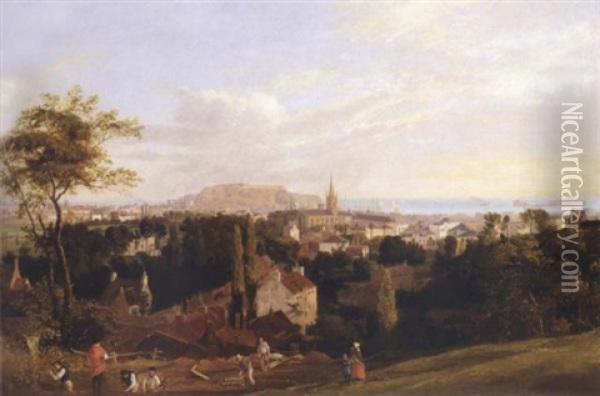 View Of St. Helier, Jersey, With Fort Regent And Elizabeth Castle In St. Aubin's Bay Beyond Oil Painting - Philip Hutchins Rogers