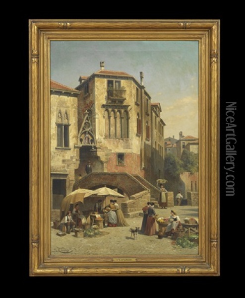 Un Vue Du Pont Del Paradiso, A Venise Oil Painting - Jacques Francois Carabain