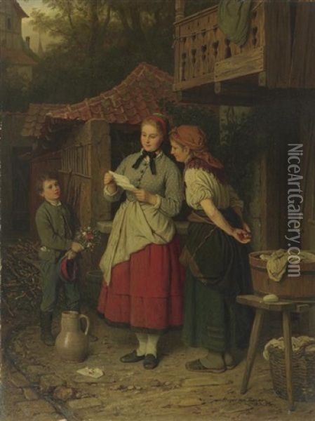 The Letter Oil Painting - Johann Georg Meyer von Bremen