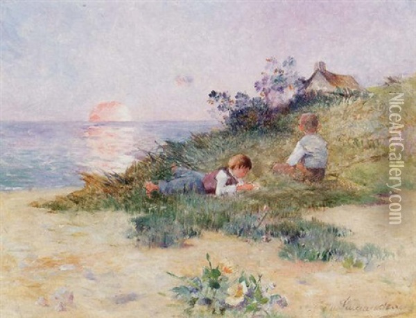 Enfants Sur La Dune Oil Painting - Ferdinand du Puigaudeau
