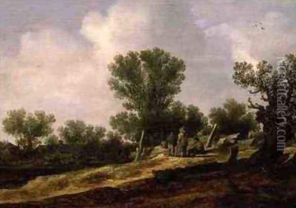 Landscape with figures resting Oil Painting - Jan van Goyen