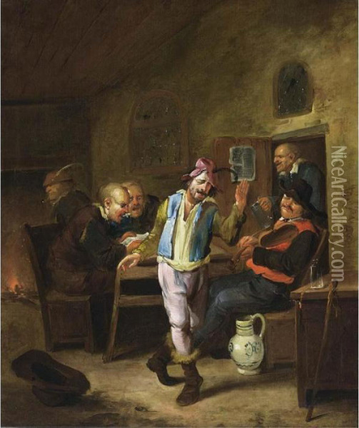 Peasants Singing, Making Music And Drinking In A Tavern, A Fireplace In The Background Oil Painting - Egbert Jaspersz. van, the Elder Heemskerck