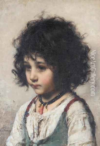 Young Girl Oil Painting - Alexei Alexeivich Harlamoff