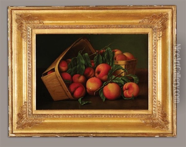 Still Life Of Two Baskets Of Peaches Oil Painting - Levi Wells Prentice