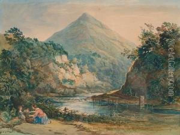 Mother And Children By A North Wales River Oil Painting - Francis Danby