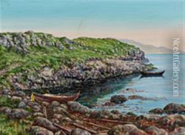 Scene From Faroe Islands Oil Painting - Christen Holm Isaksen