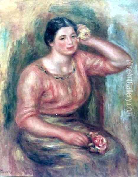 Woman with a Rose Oil Painting - Pierre Auguste Renoir