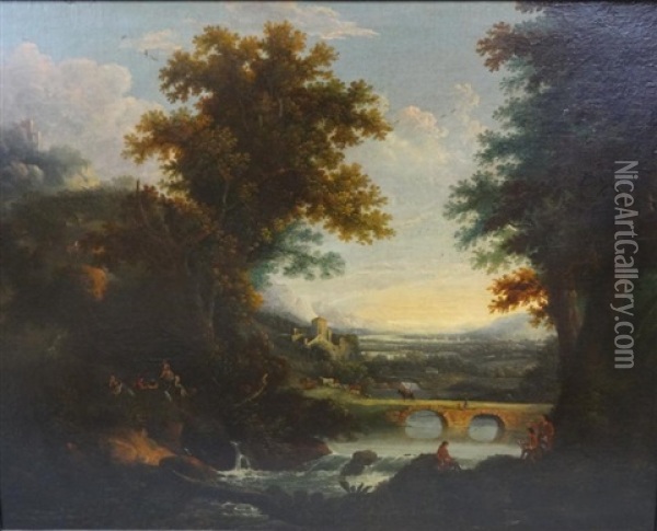 Paysage Italien Avec Artistes Pres De La Riviere Oil Painting - George Smith of Chichester