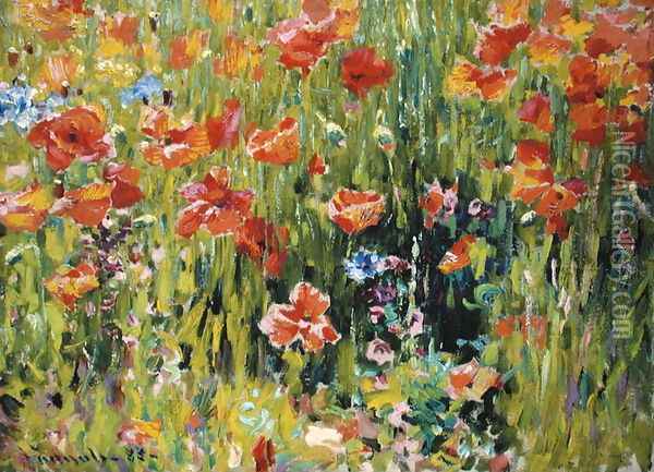 Poppies, 1888 Oil Painting - Robert William Vonnoh
