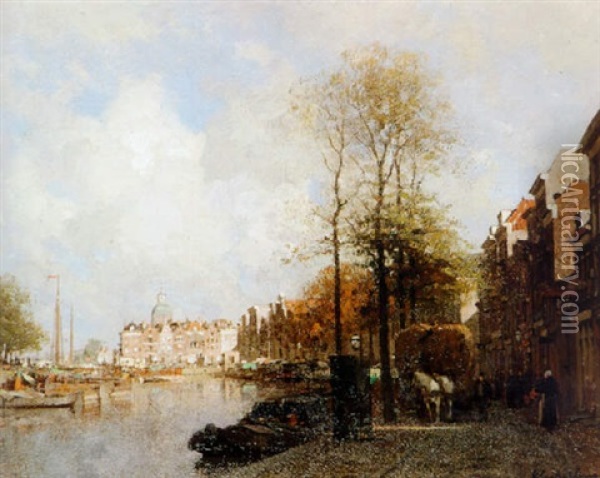 By The Canal, Leiden Oil Painting - Johannes Christiaan Karel Klinkenberg