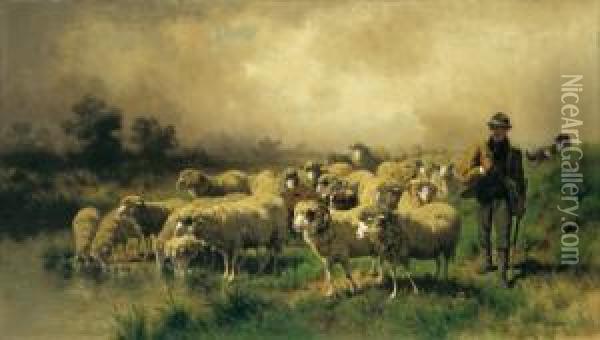 Pastori Con Un Gregge Di Pecore Oil Painting - Conrad Buhlmayer
