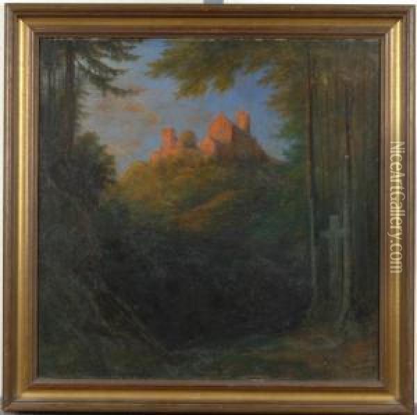 Wartburg Im Abendlicht Oil Painting - Johann Georg Mohr