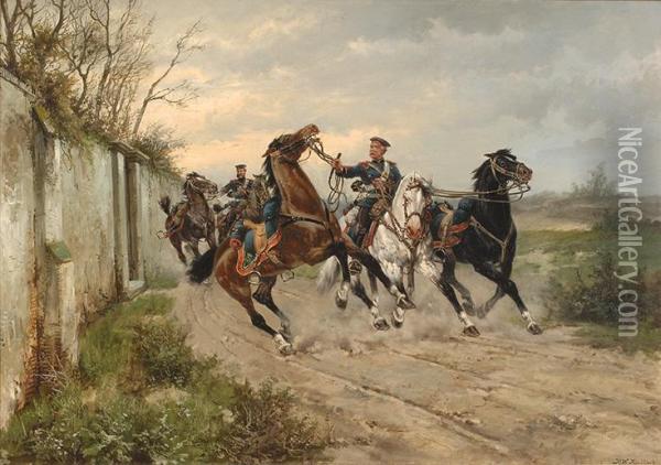 The Approach Of The Cavalry Oil Painting - Hermanus Willem Koekkoek