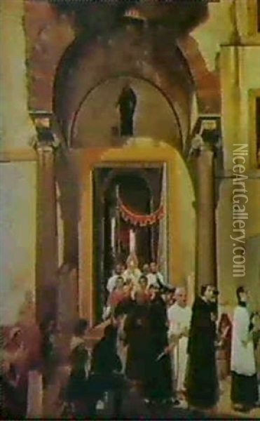 Procession Pa Vej Ud Af En Kirke Oil Painting - Christoffer Wilhelm Eckersberg