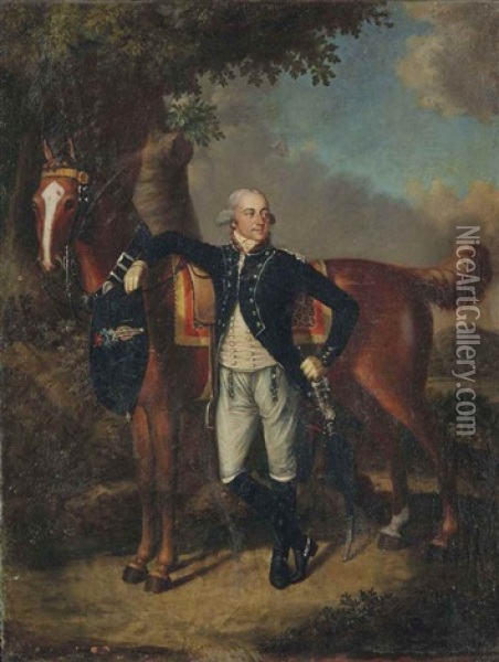 Portrait D'un Officier De La Revolution Avec Son Cheval Oil Painting - Johann Friedrich Dryander