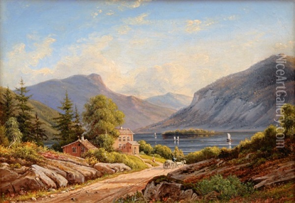 Fjord Landscape Oil Painting - Frederik Christian Jacobsen Kiaerskou