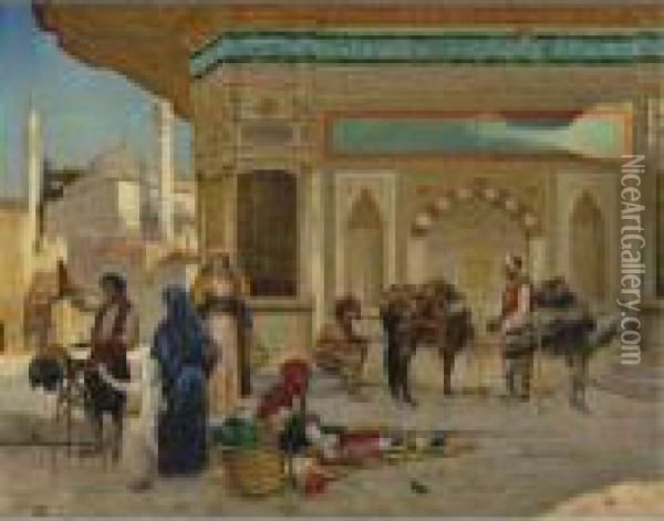 The Fountain Of Ahmed Iii, Istanbul Oil Painting - Rudolph Ernst