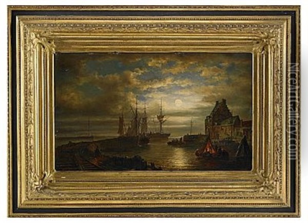 Hamnvy I Mansken Oil Painting - Elias Pieter van Bommel