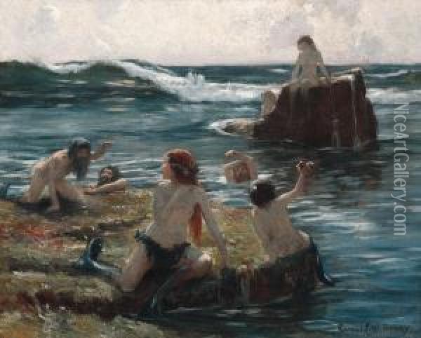 Tritons At Play Oil Painting - Rupert Ch. Wulsten Bunny