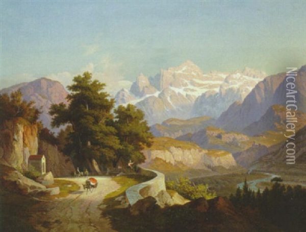 A Mountainous Landscape Oil Painting - Hubert Sattler