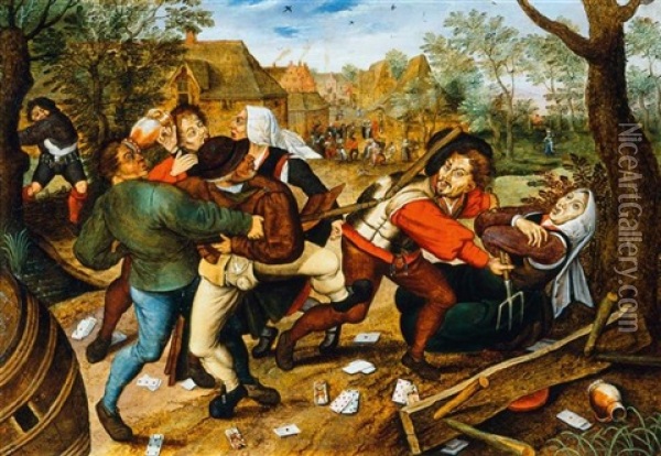 Bauernstreit Beim Kartenspiel Oil Painting - Pieter Brueghel the Younger