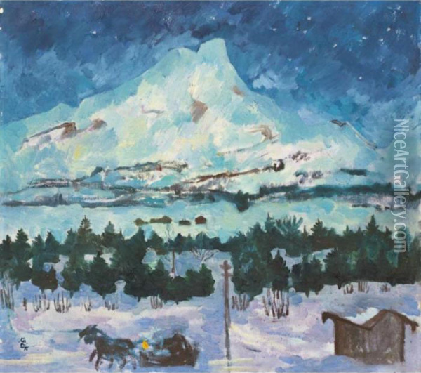 Nachtliche Winterlandschaft Mit Piz Da La Margna, 1913
Nocturnal Winter Landscape With Piz Da La Margna, 1913 Oil Painting - Giovanni Giacometti