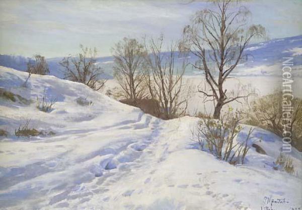 A Winter Landscape, Lillehammer Oil Painting - Peder Mork Monsted