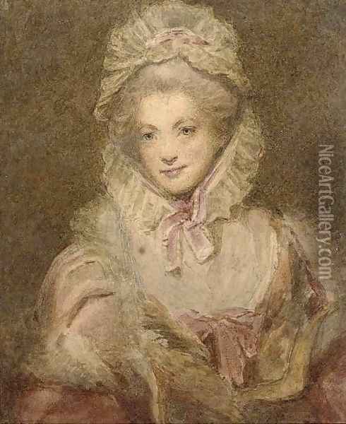 Portrait of a lady, half-length, with a pink ribbon Oil Painting - Louisa Anne, Marchioness of Waterford