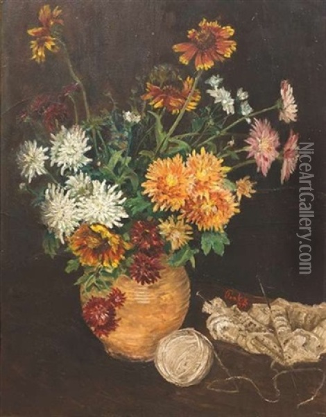 Stillleben Mit Blumen Und Strickgarn Oil Painting - Bernhard Pankok