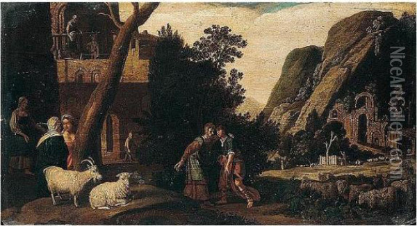 Jacob Being Welcomed By Laban Oil Painting - Claes Cornelisz Moeyaert