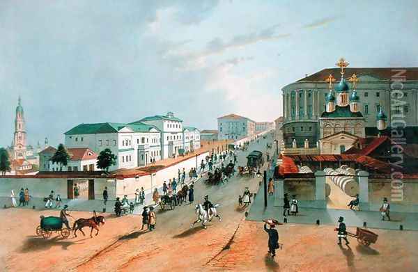 The Imperial Post Office in Moscow, engraved by A. Muller, 1840s Oil Painting - Anonymous Artist