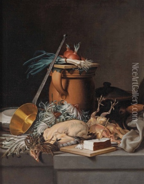 Natura Morta Con Pollame E Verdure Oil Painting - Nicolas Henry Jeaurat De Bertry