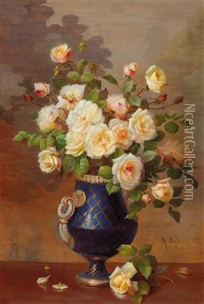 Yellow Roses In A Vase Oil Painting - Marie Nyl-Frosch