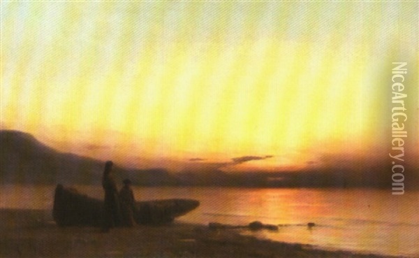 Abendliche Strandlandschaft Mit Zwei Kindern Oil Painting - Georges Ricard-Cordingley