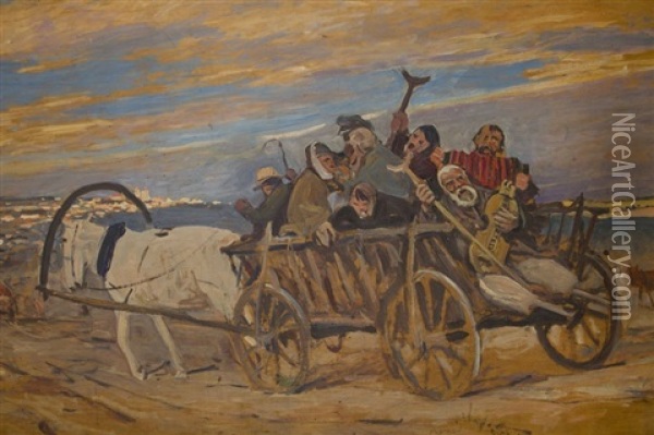 On The Way To The Fair Oil Painting - Julian Falat