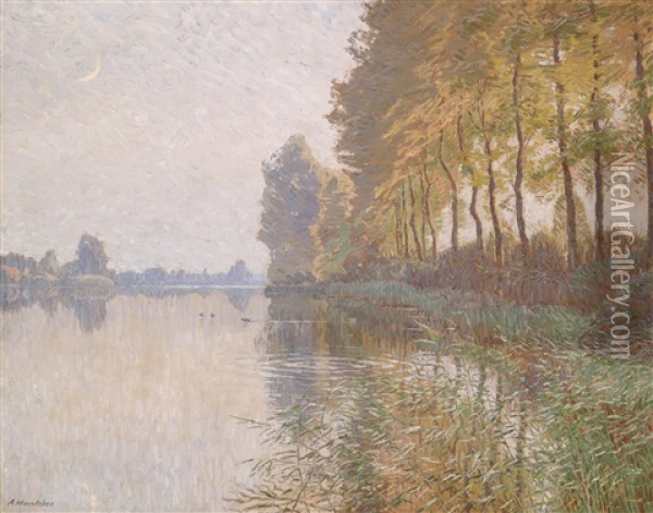 Niederrheinische Landschaft Gegen Abend Oil Painting - Arthur Wansleben
