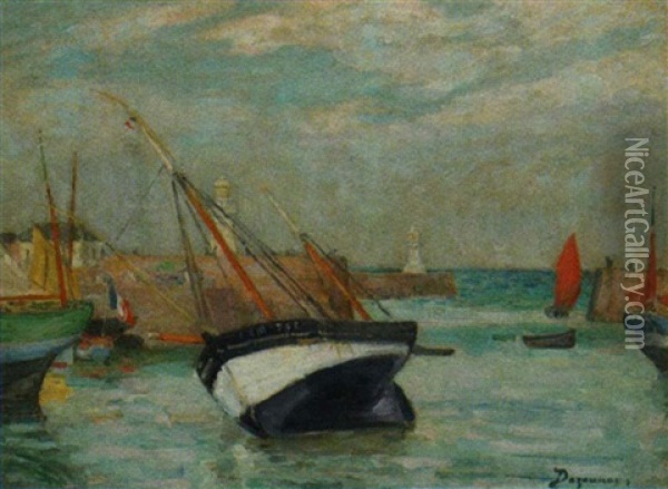 Barques De Peche A L'entree Du Port Oil Painting - Emile Alfred Dezaunay
