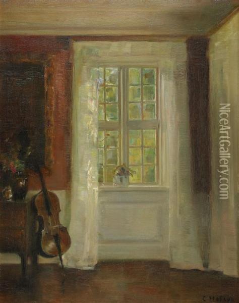 Interior Med Solbelyst Fonster Oil Painting - Carl Vilhelm Holsoe