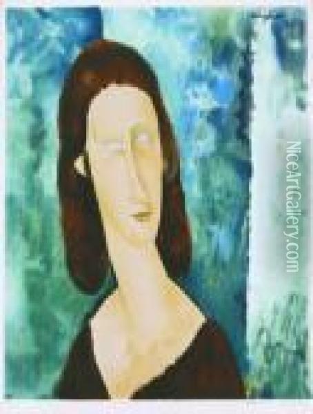 Blue Eyes, Portrait Of Madamejeanne Huterne Lii/ccl Oil Painting - Amedeo Modigliani