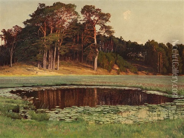 Pines At The Lily Pond Oil Painting - Paul Vorgang