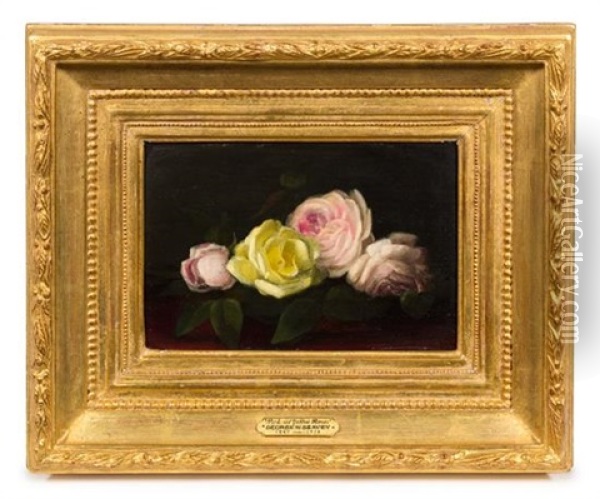 Still Life With Pink And Yellow Roses Oil Painting - George W. Seavey