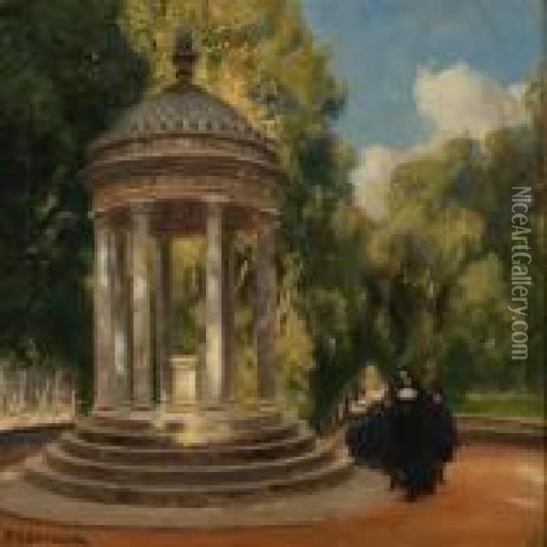 A Nun With Herstudents In The Borghese Park In Rome Oil Painting - Hans Anderson Brendekilde