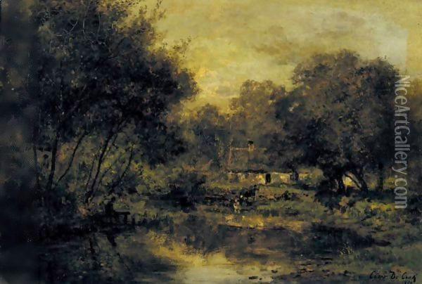 Landscape With Cottage Oil Painting - Cesar De Cock