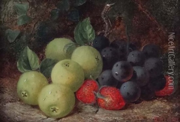 Still Life Of Plums, Strawberries And Apples Oil Painting - Oliver Clare